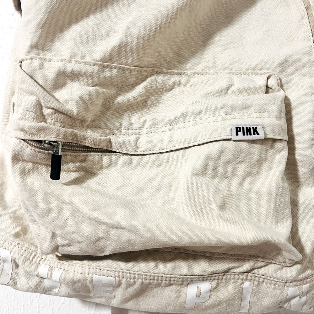 Victoria's Secret “LOVE PINK” Bottom Logo Beige/White Full Size Backpack Canvas - Picture 2 of 8